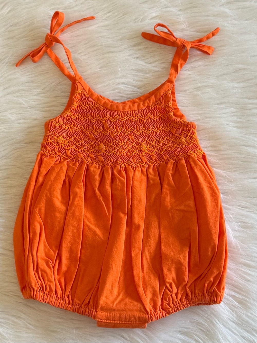 Isabel Garreton Baby Girl Orange Cotton Smocked Romper Size 6 Months